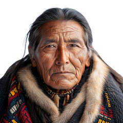 Front view close-up of a Cheyenne man from the United States isolated on a white transpatent background