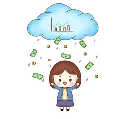 Cute woman enjoying money rain
