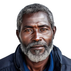 Front view close-up of a Ganda man from Uganda isolated on a white transpatent background