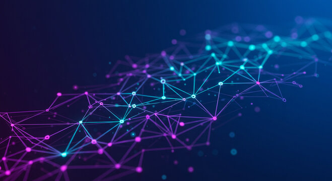 Digital neural network background with glowing connections and nodes