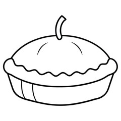 Simple line art illustration of a mini pumpkin pie with a flaky crust and sweet filling perfect for autumn themes