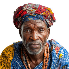 Front view close-up of a Kanuri man from Nigeria isolated on a white transparent background