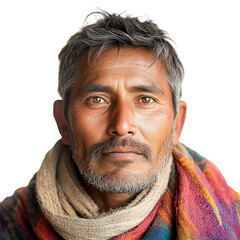 Front view close-up of a Khasi man from India isolated on a white transpatent background
