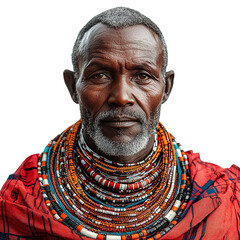 Front view close-up of a Kikuyu man from Kenya isolated on a white transpatent background