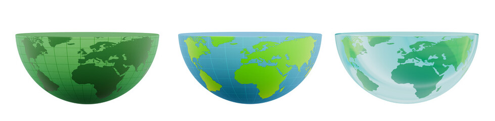 set collection of green blue half world earth globe planet podium stage mockup 3d element cutout