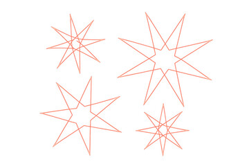 Four coral neon stars are intertwined and shining brightly against a transparent background, creating a dazzling visual effect