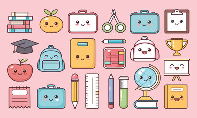 Set of cartoon vector icons for kids children baby school and education designs