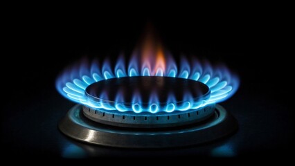 A vibrant blue flame dances atop a gas burner, representing the power and intensity of controlled energy release