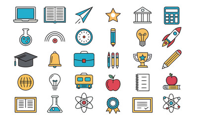 School and education icons set with business technology and media symbols illustration