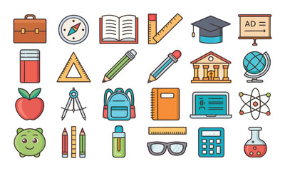 School icons set back to school vector collection with education symbols for web business and office design