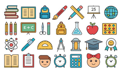 school icons set back to school education icons vector collection with symbols for learning office and medical design