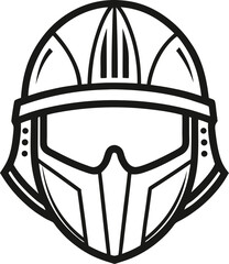 Line drawing of a  helmet on a white background, white and black Helmet icon outline design on transparent background