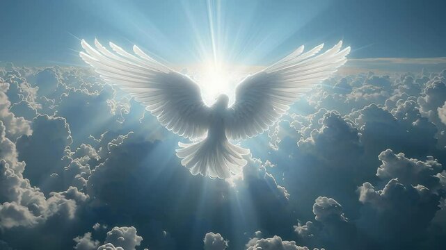 Heavenly angel vision: winged figure, sacred flight, soul passage, divine rise, holy realm, spirit journey, celestial path, radiant ascent, final breath, afterlife light, peaceful release