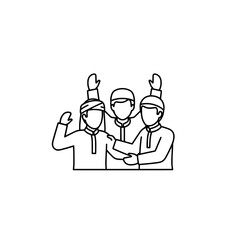 Group of people wearing winter hats and scarves shaking hands