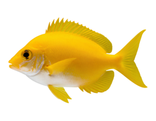 Vibrant yellow fish swimming gracefully. transparent background.