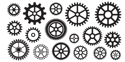 Gear wheel icon set BLACK VECTOR silhouette
