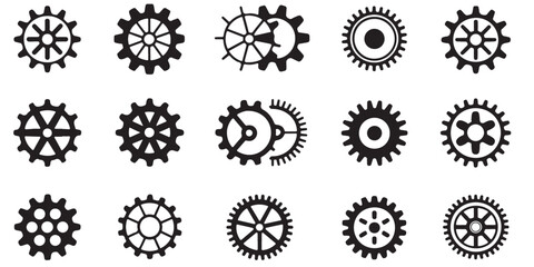 Gear wheel icon set BLACK VECTOR silhouette
