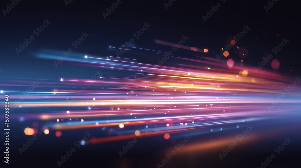 Aufkleber Vibrant abstract light trails create a dynamic visual effect, representing speed and motion in a dark background.