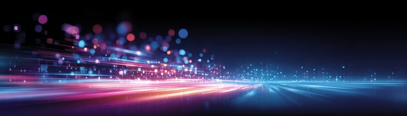 Obraz premium Dynamic abstract light trails in vibrant colors against a dark background, creating a sense of speed and movement.