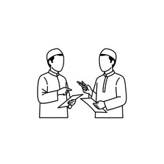 Two people discussing documents with digital devices