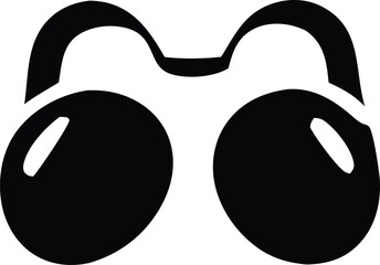 Stylized black silhouette of cartoonish eyeglasses with large oval lenses and a thick curved bridge against a white background