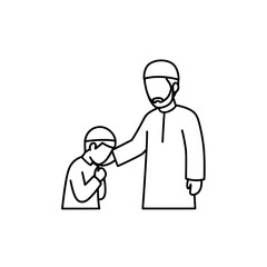 Fototapeta premium Line drawing of a doctor comforting a child with a stethoscope