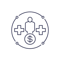 Healthcare costs line icon with a patient