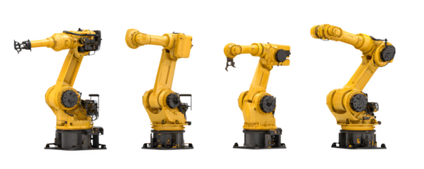Clean High-Quality Isolated Four robotic welding arms arr commercial stock asset, PNG cutout, ideal for advertising and video overlays, content creation, branding, mockups