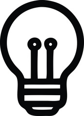 Simple black outline of a classic incandescent light bulb with two filaments symbolizing ideas and innovation