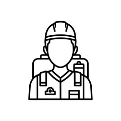 Fototapeta premium Construction worker with helmet and backpack on black line style