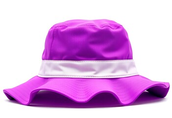 A vibrant purple bucket hat, isolated on a pure white background,  object,  bucket hat