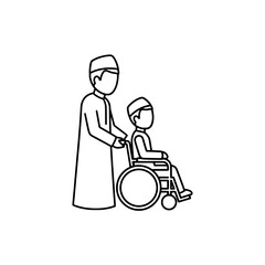 Health care worker pushing a patient in wheelchair with head covering