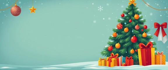 Retro cartoon Christmas posters, cards, postcards Festive season vector illustrations; Xmas tree, gifts, baubles, ornaments, greeting, retro