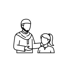 Line art of two people communicating in a business setting