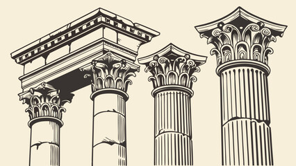 Obraz premium Illustration of four classical architectural columns with detailed capitals and bases design elements
