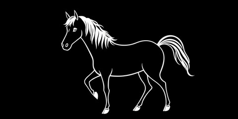 Simple line drawing of a horse, whimsical style, black and white,  image,  vector