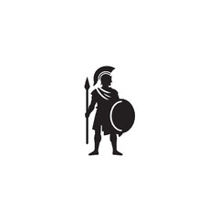 Greek Soldier with Shield Silhouette on White Background – Vector Illustration for Ancient Warfare, Mythology, and Historical Combat Themes