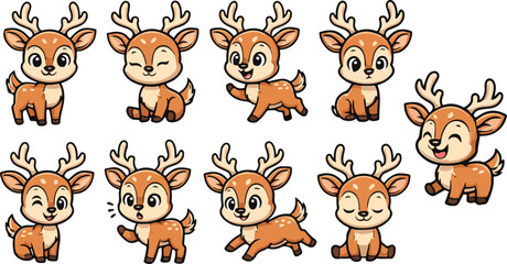 Fototapeta premium vector illustration of deer funny cute cartoon mascot character cartoon with 9 poses 02