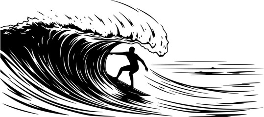 black silhouette of a Surfer riding a wave vector illustration 
