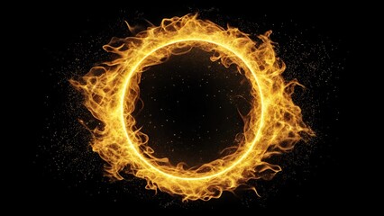 An intense and fiery ring of flames burning brightly against a dark backdrop, symbolizing energy and transformation