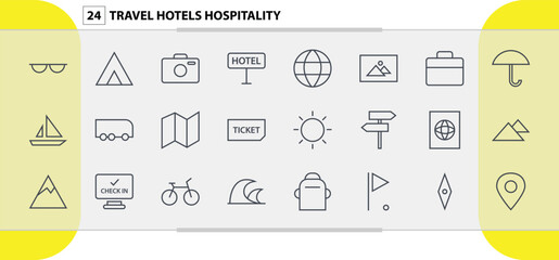 Travel Hotels Hospitality Icons for Tourist Destinations and Accommodations