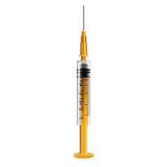 Yellow Injectable Vaccine Syringe Vector Art Needle Pharmaceutical on transparent background