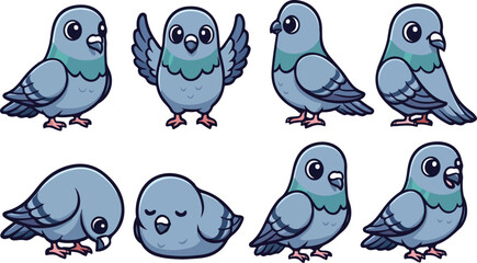 vector illustration of dove pigeon bird funny cute cartoon mascot character cartoon with 8 poses 02