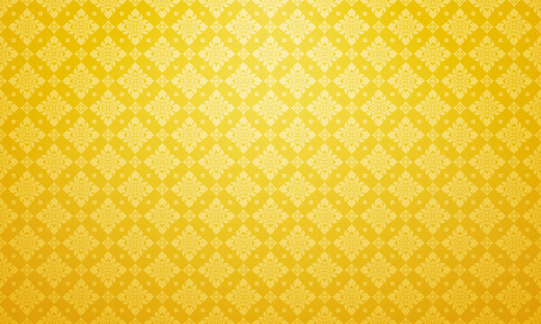 Luxury Thai pattern royal yellow background vector illustration. Lai Thai pattern wallpaper