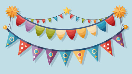 Obraz premium Colorful bunting flags and stars decoration for celebrations and parties