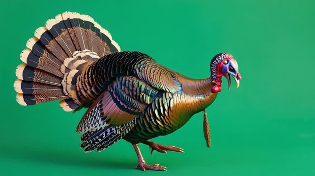 Colorful turkey against green background