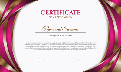 Certificate template design, modern abstract design in pink and gold on white background.