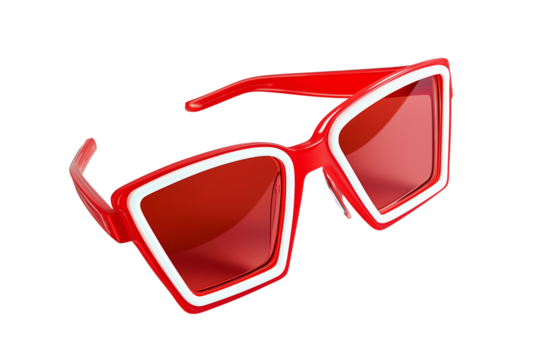 Red Sunglasses with White Neon Edges Transparent Background. Stylish Red Eyewear Clipart for Modern Summer Accessories.