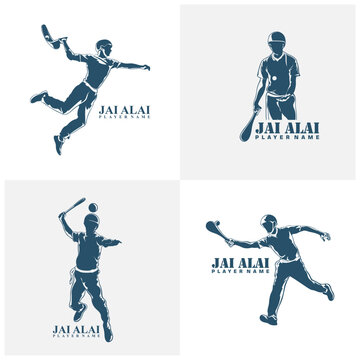 Set of Jai Alai logo design vector. Silhouette Jai Alai Template Illustration.