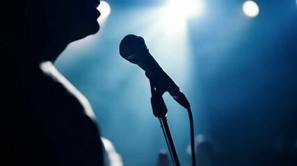 Silhouette of person holding microphone on stage